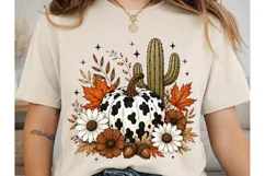 Autumn Cow Pumpkin Cactus PNG Shirt Product Image 2