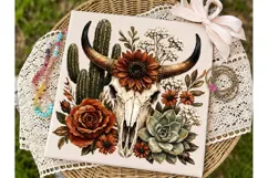 Boho Bull Skull Flowers PNG Shirt Product Image 2