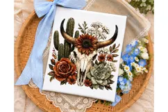 Boho Bull Skull Flowers PNG Shirt Product Image 3