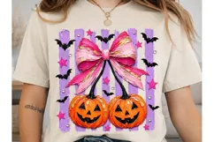 Halloween Pink Bow Pumpkin PNG Shirt Product Image 1