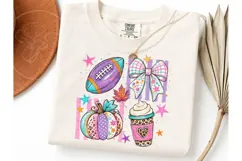 Fall Football Bow Pumpkin Latte PNG Clip Product Image 1