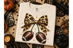Football Cherry Leopard Bow PNG Shirt Product Image 3