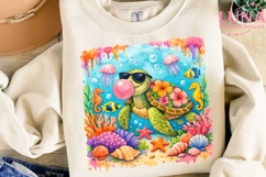 Cute Sea Turtle Bubble Gum PNG, Tropical Ocean Clipart PNG Product Image 3