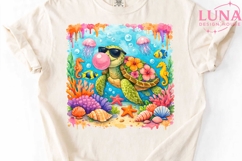 Cute Sea Turtle Bubble Gum PNG, Tropical Ocean Clipart PNG Product Image 5