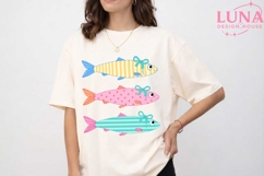 Cute Coquette Fish with Bows PNG, Girly Fish Clipart PNG Product Image 1