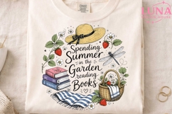Summer Garden Reading Books PNG, Cottagecore Book Lover Clip Product Image 4