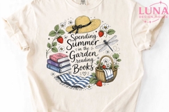 Summer Garden Reading Books PNG, Cottagecore Book Lover Clip Product Image 1