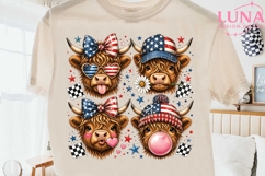 Highland Cow 4th of July PNG, Patriotic Cow Clipart, USA Cow Product Image 2