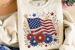 Patriotic USA Flag Floral PNG, Rhinestone 4th of July Clipar Product Image 1