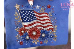 Patriotic USA Flag Floral PNG, Rhinestone 4th of July Clipar Product Image 6