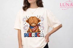 Highland Cow Merica PNG, 4th of July Cow PNG, Patriotic PNG Product Image 1