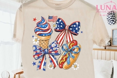 4th of July Coquette Bows PNG, Patriotic Ice Cream Hot Dog P Product Image 2