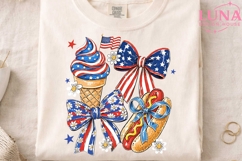 4th of July Coquette Bows PNG, Patriotic Ice Cream Hot Dog P Product Image 4