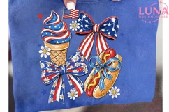 4th of July Coquette Bows PNG, Patriotic Ice Cream Hot Dog P Product Image 6