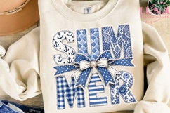 Summer Faux Embroidery PNG, Nautical Bow Clipart, Blue PNG Product Image 2