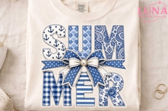 Summer Faux Embroidery PNG, Nautical Bow Clipart, Blue PNG Product Image 3