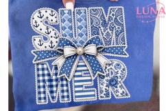 Summer Faux Embroidery PNG, Nautical Bow Clipart, Blue PNG Product Image 6