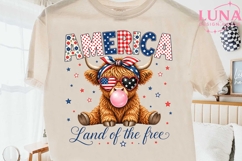 Highland Cow 4th of July PNG, America Land of the Free Clipa Product Image 2