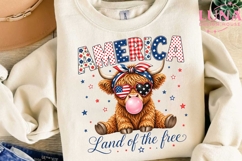 Highland Cow 4th of July PNG, America Land of the Free Clipa Product Image 3