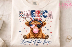 Highland Cow 4th of July PNG, America Land of the Free Clipa Product Image 4