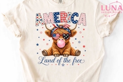 Highland Cow 4th of July PNG, America Land of the Free Clipa Product Image 1