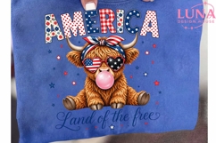 Highland Cow 4th of July PNG, America Land of the Free Clipa Product Image 6