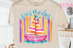 Seas The Day Sailboat PNG, Watercolor Beach Clipart, Summer Product Image 2