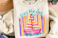 Seas The Day Sailboat PNG, Watercolor Beach Clipart, Summer Product Image 3