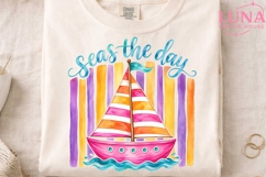 Seas The Day Sailboat PNG, Watercolor Beach Clipart, Summer Product Image 4