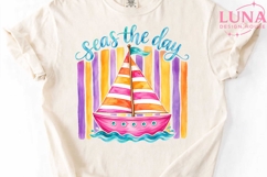 Seas The Day Sailboat PNG, Watercolor Beach Clipart, Summer Product Image 5