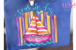 Seas The Day Sailboat PNG, Watercolor Beach Clipart, Summer Product Image 6