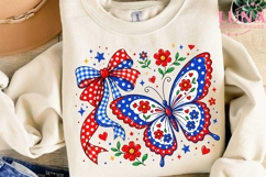 Patriotic Butterfly Bow Floral PNG, 4th of July Sublimation Product Image 2