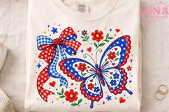 Patriotic Butterfly Bow Floral PNG, 4th of July Sublimation Product Image 3