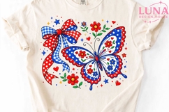 Patriotic Butterfly Bow Floral PNG, 4th of July Sublimation Product Image 4