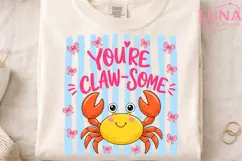 You're Clawsome Cute Crab PNG, Coquette Bow Crab Clipart PNG Product Image 4