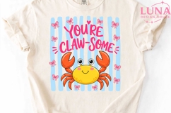 You're Clawsome Cute Crab PNG, Coquette Bow Crab Clipart PNG Product Image 5