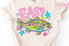 Easy Bass Fish Retro Sublimation PNG, Fishing PNG, Neon Fish Product Image 5