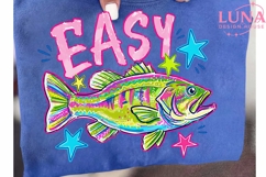 Easy Bass Fish Retro Sublimation PNG, Fishing PNG, Neon Fish Product Image 6