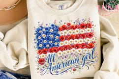 All American Girl Floral Flag PNG, Patriotic Wildflower PNG Product Image 3
