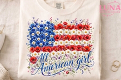 All American Girl Floral Flag PNG, Patriotic Wildflower PNG Product Image 4