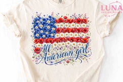 All American Girl Floral Flag PNG, Patriotic Wildflower PNG Product Image 1
