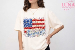 All American Girl Floral Flag PNG, Patriotic Wildflower PNG Product Image 5