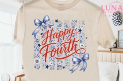 Happy Fourth Floral Bow PNG, Coquette 4th of July PNG, Patri Product Image 2