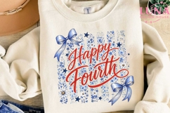 Happy Fourth Floral Bow PNG, Coquette 4th of July PNG, Patri Product Image 3
