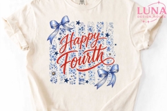 Happy Fourth Floral Bow PNG, Coquette 4th of July PNG, Patri Product Image 5