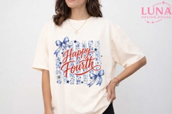 Happy Fourth Floral Bow PNG, Coquette 4th of July PNG, Patri Product Image 1