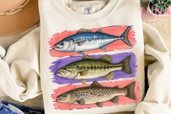 Watercolor Fish Trio PNG, Fishing Clipart, Bass Trout PNG De Product Image 3