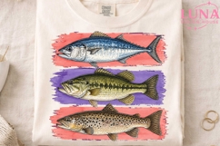 Watercolor Fish Trio PNG, Fishing Clipart, Bass Trout PNG De Product Image 4