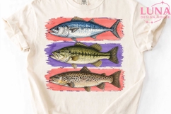 Watercolor Fish Trio PNG, Fishing Clipart, Bass Trout PNG De Product Image 5