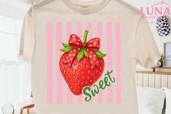 Sweet Strawberry with Bow PNG, Coquette Fruit Clipart, Pink Product Image 2